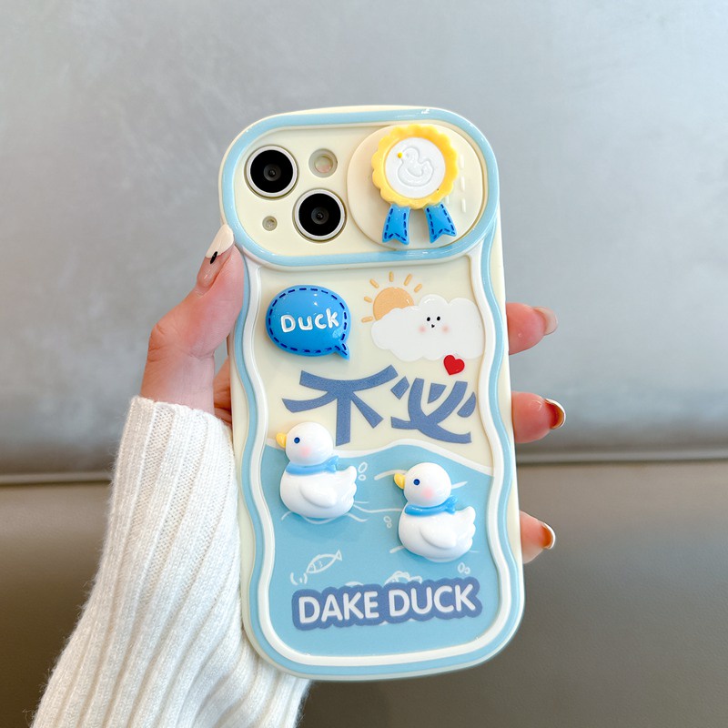 Swimming Duck Doll Push The Window Cover Soft Case iP iPhone 11 12 13 14 Pro Max + Plus Wavy Casing Apple