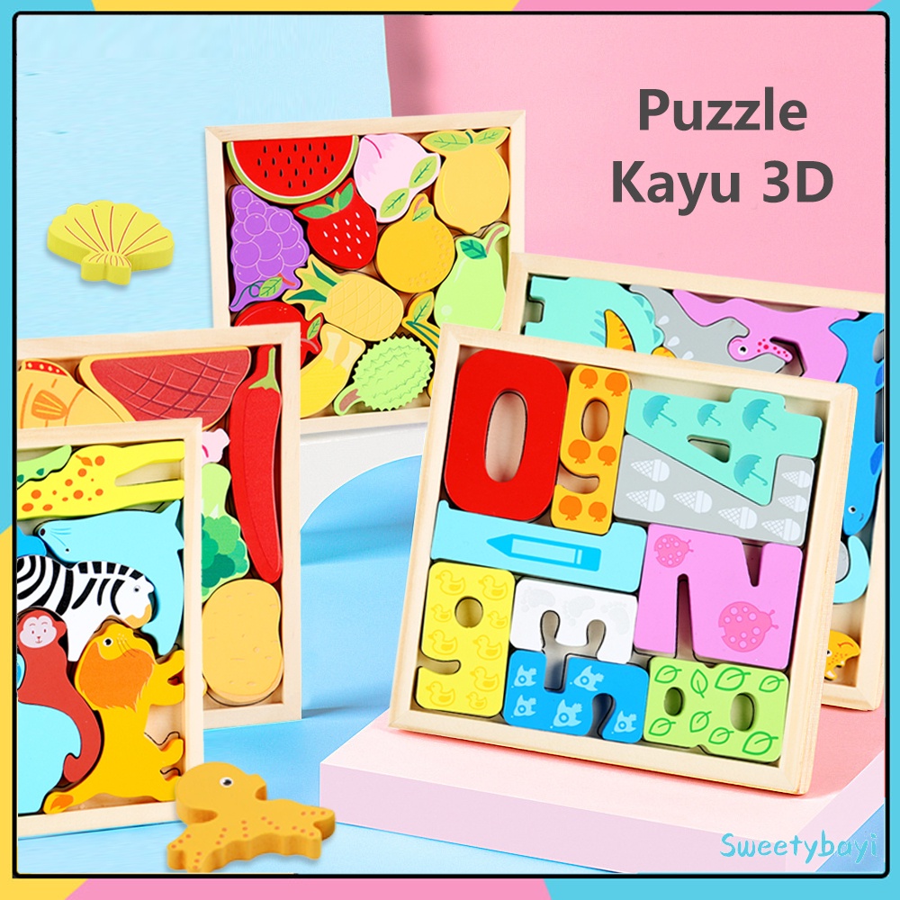 Sweetybayi Puzzle 3D Puzzle kayu mainan edukasi Wooden toys cocokkan bentuk