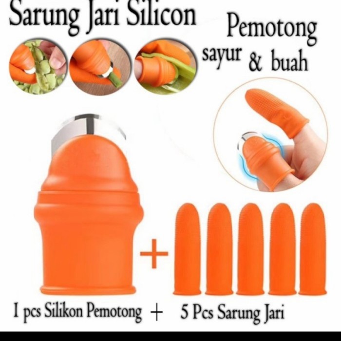 Cover Pisau Jempol Sarung Jari Silikon Pemotong Sayur Buah Cutter Head Stainless Steel