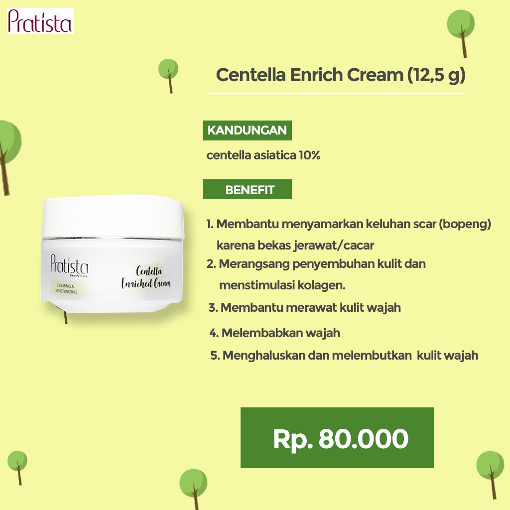 Pratista Cream Bopeng Wajah CENTELLA ENRICH CREAM Pratista Skincare Krim Lubang Bekas Jerawat dan Cacar BPOM