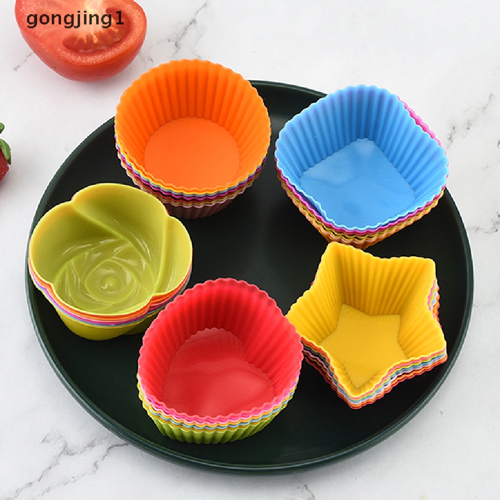 Ggg 7pcs/lot Silikon Cangkir Kue Berbentuk Bulat Muffin Cupcake Cetakan Kue Perlengkapan Masak Dapur Rumah Alat Dekorag Kue ID