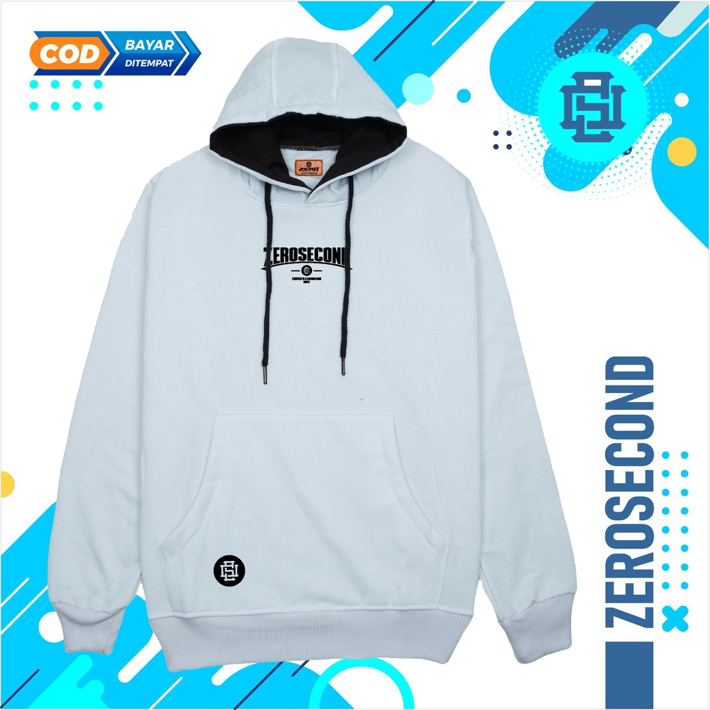 Zero.Second Sweater Hoodie Pria Autentic Logo ZS Warna Putih Catton Flecee Gramasi 280S Permium Tebal Full Varisn Warna