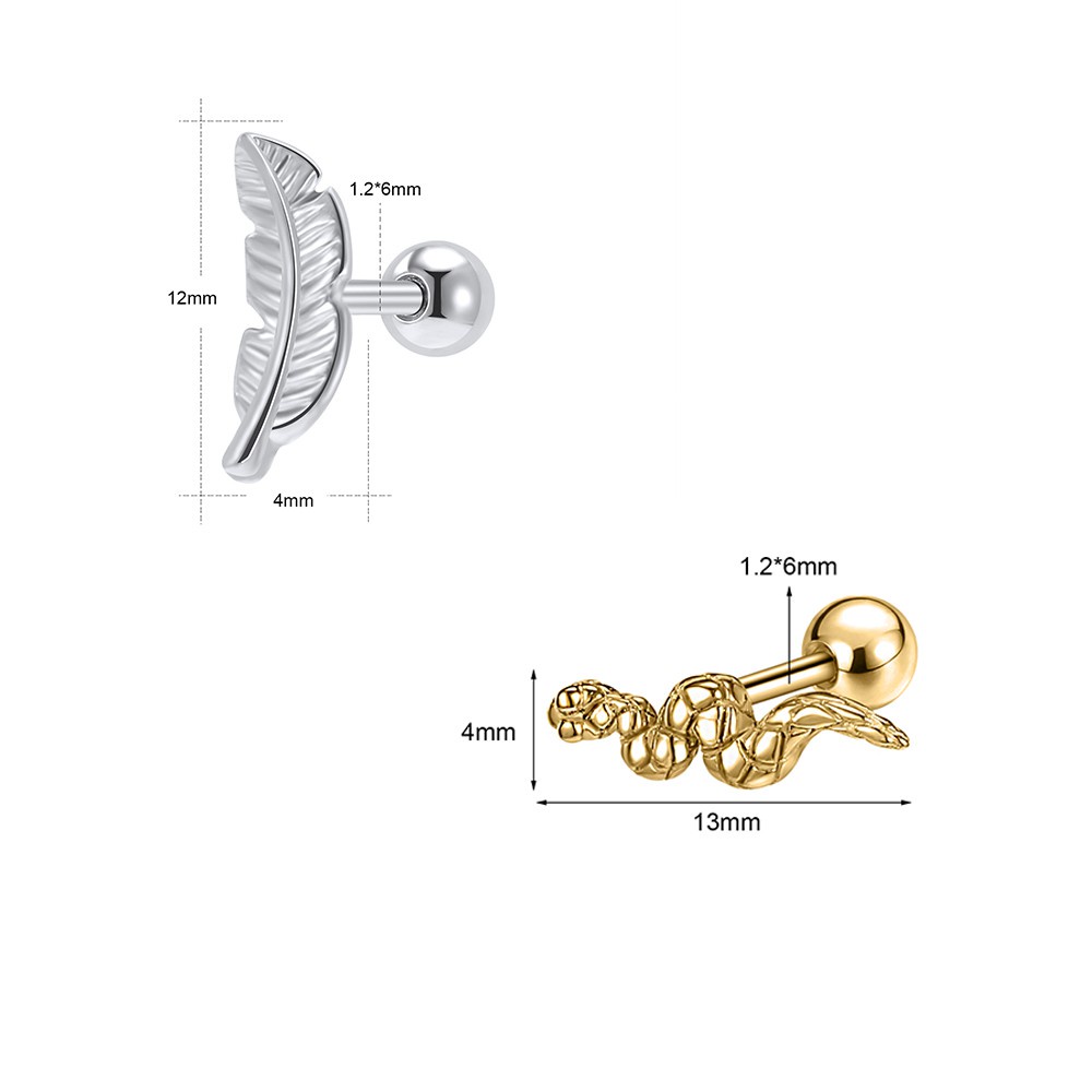 1pasang 316L Anting Stainless Steel Gothic Earrings Daun Ular Punk Stud Earrings Perhiasan Tindik Tubuh