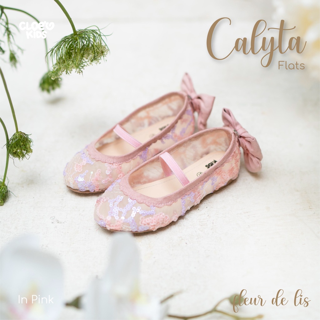 CLOEVKIDS - READY STOCK Calyta Size 22-35 Flatshoes Sepatu Pesta Ballet Anak Perempuan  - Fleur De Lis