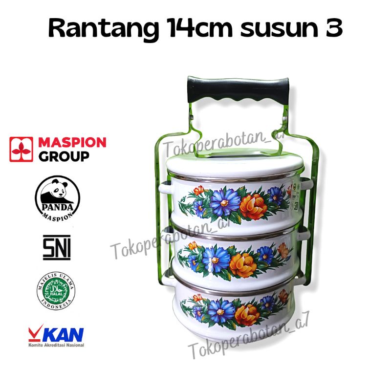 Rantang enamel panda maspion 14cm susun 3/food carrier susun 3 panda/tempat makanan tingkat/rantang 