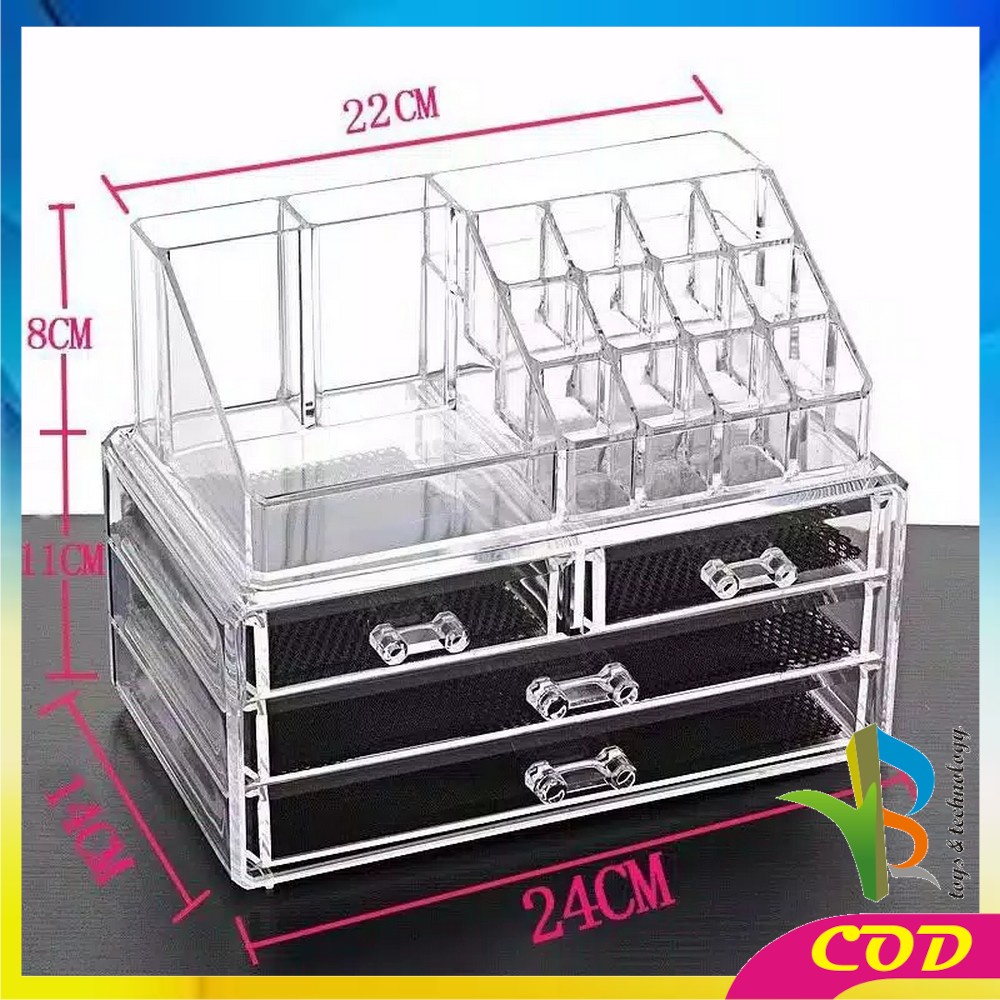 RB-K16 Kotak Make Up Acrylic + 3 Laci Rak Kosmetik Organizer / Rak Serbaguna / Storage Box Cosmetic