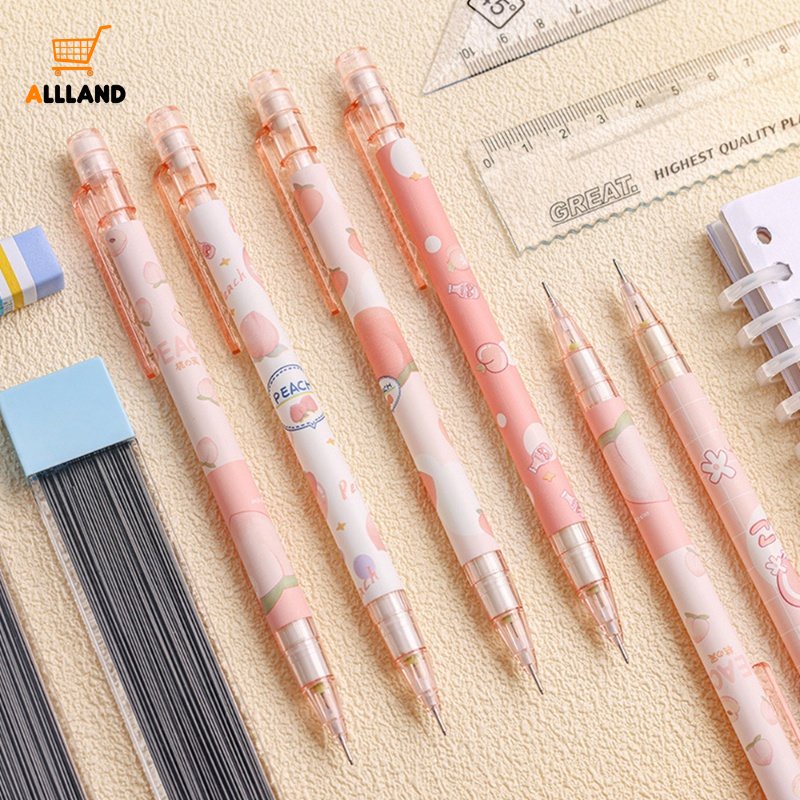 Pensil Otomatis Seri Kartun Lucu Peach Dengan Penghapus/Pensil Aktivitas Tipe Push Button Nyaman/Refill 0.5mm Alat Tulis Tulisan Tangan Pensil Plastik Yang Dapat Diganti