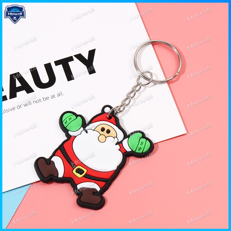 Gantungan Kunci Kartun Santa Claus Kartun Hadiah Natal Pvc Lembut Keychain Christmas Tree