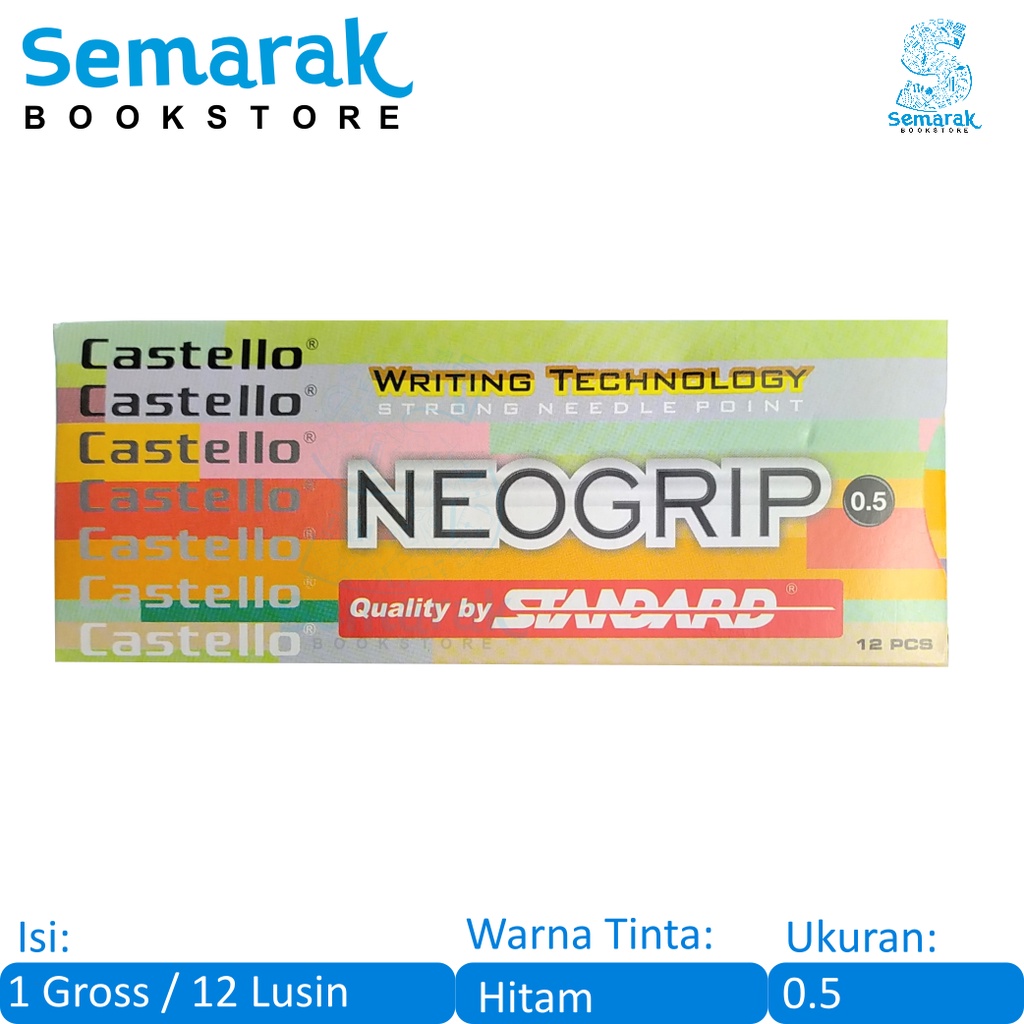 

Standard Castello Neogrip Pulpen 0.5 - Hitam [1 Gross / 12 Pack / 144 Pcs]