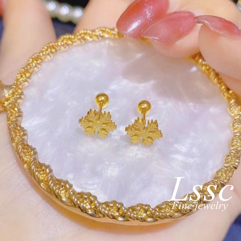 Anting Tusuk Titanium Anti Karat Kepingan Salju Cantik Emas 18K Aksesoris Wanita Fahion Korea