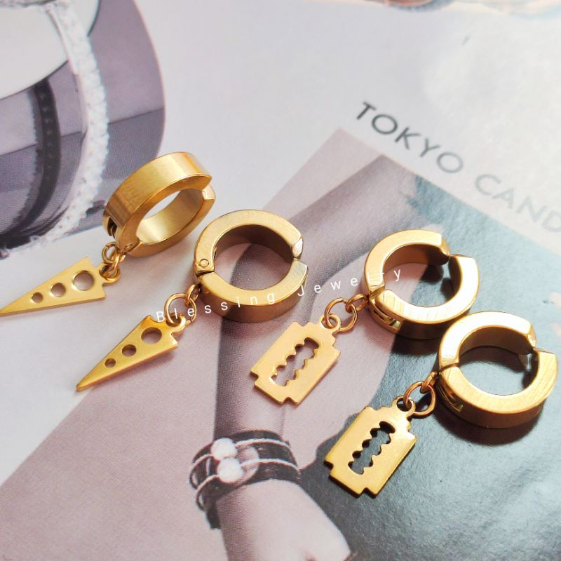 Anting Jepit Fashion Korea Anting Metal Warna Emas Pria dan Wanita