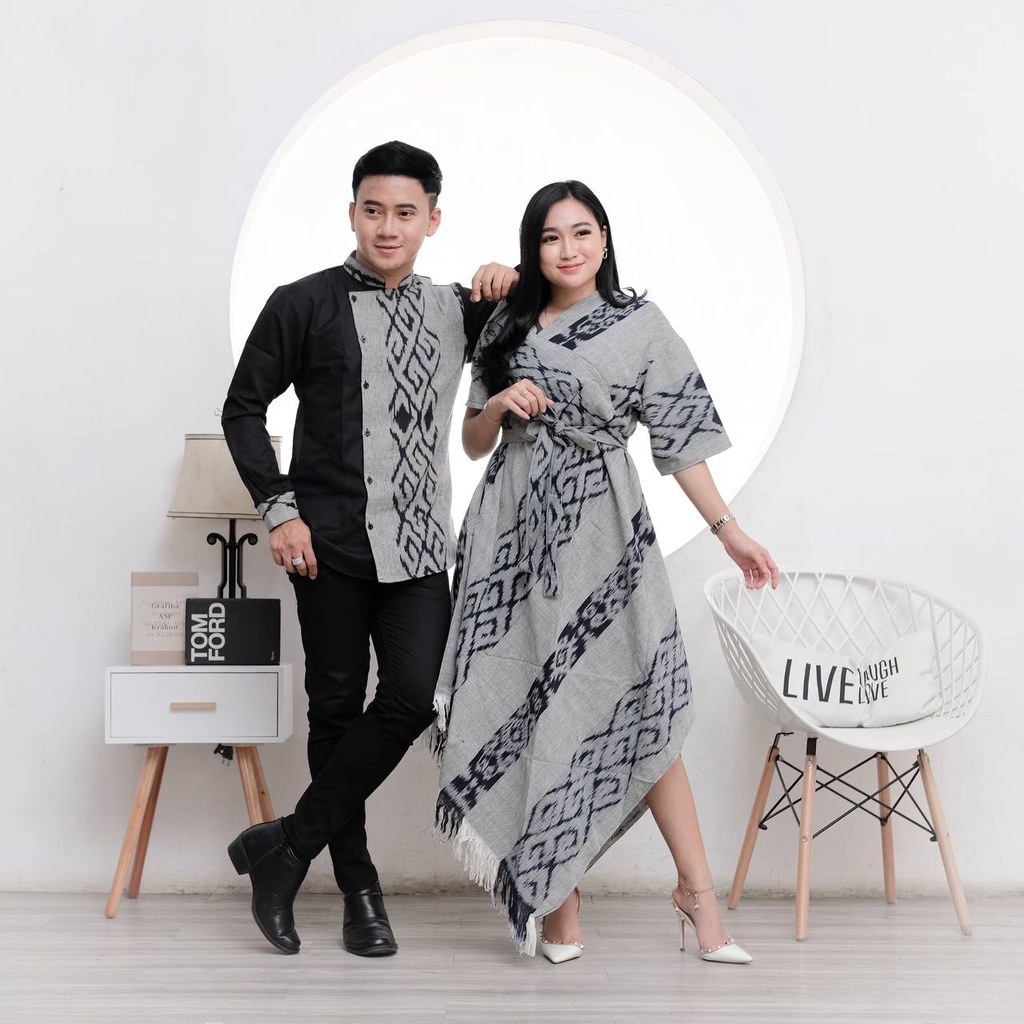 IVORY ABU DRESS TENUN DAN KEMEJA SONGKET KEISHAN.ID