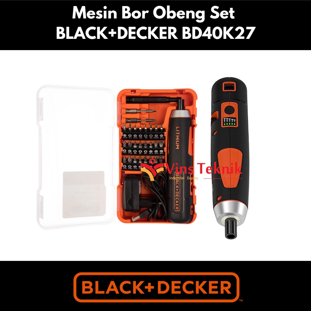 Jual Mesin Bor Obeng Set Cordless Screwdriver 4V BLACK DECKER BD40K27 ...