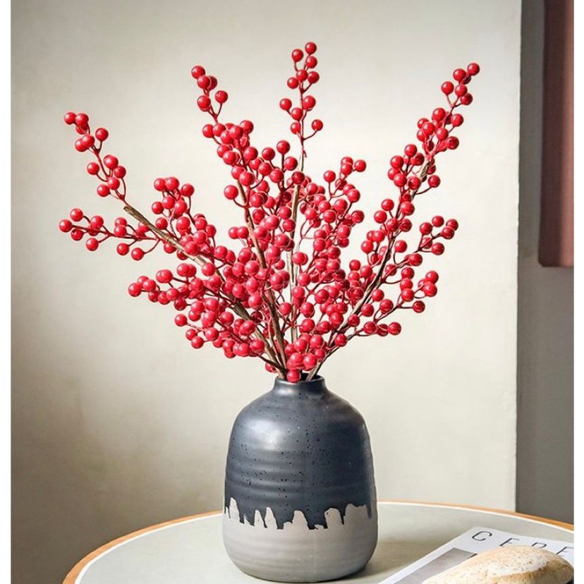 Artifical Holly Flower Bunga Cherry Red Bean Bunga Natal New Year Christmas Dekorasi Imlek 2024 Red Berry Tanaman Palsu Ornament Dekorasi Imlek Dekorasi Chinese New Year CNY Decoration Bunga Palsu Artifisi Flower Bunga Plastik