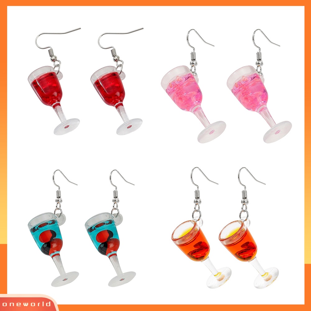 [WONE] Fashion Wanita Simulasi Gelas Wine Menjuntai Resin Ear Hook Earrings Perhiasan Hadiah