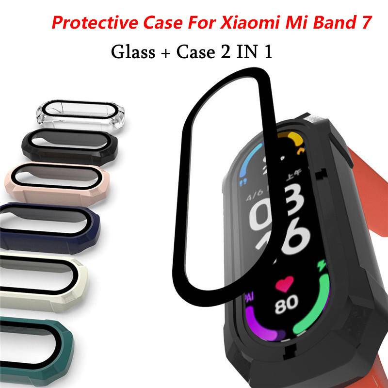 2in1 Case Pelindung Layar Untuk Xiaomi Mi Band 7case +Film Full Coverage Cover Pelindung Untuk Mi band7