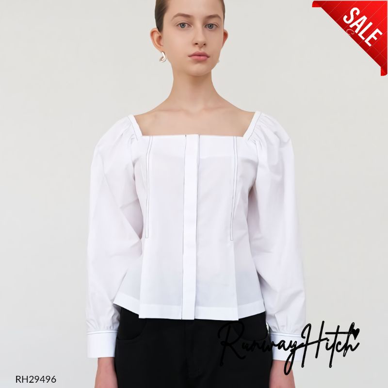 BLOUSE PUTIH KERAH PERSEGI RH29496 / ATASAN KOREA - SALE