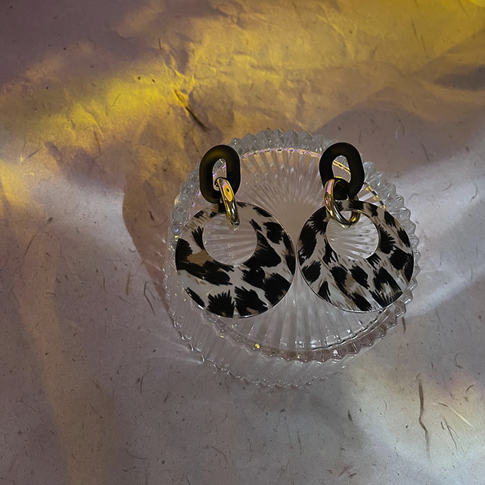 Fashion Leopard Print Berlebihan Kepribadian Resin Anting Tindik Temperamen Geometris Anting Perhiasan