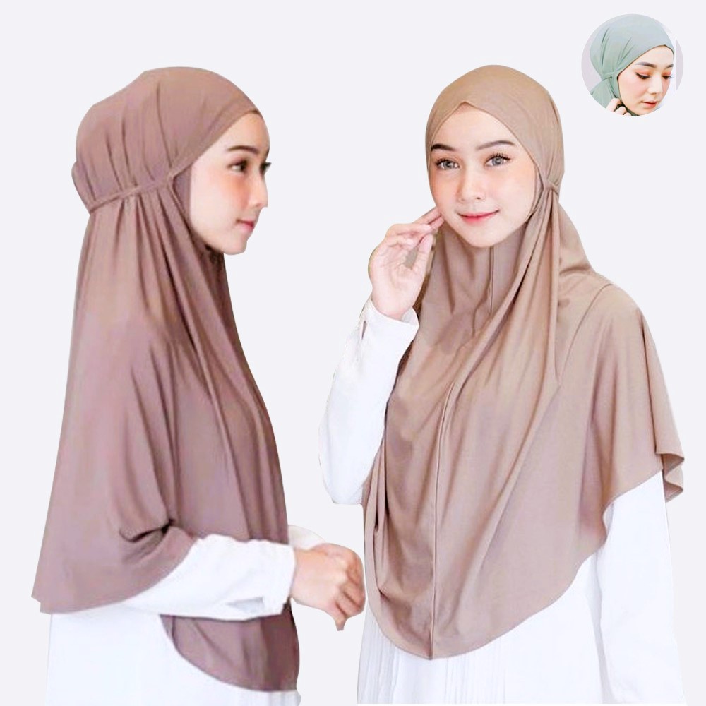 Jilbab Hijab Kerudung Bergo Tali Jersey Instan(L) Khimar Kameela Non Pad (L) | Bergo Maryam Tali Non Pad