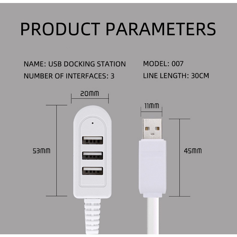 3 Port USB Multi-fungsi 3A Pengisi Daya Konverter Kabel Ekstensi Jalur Ekspansi Multi-port Hub Aksesori Kabel Data Digit