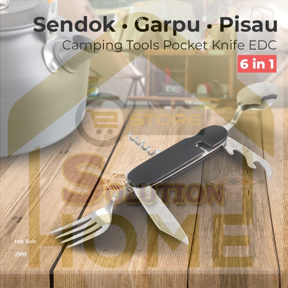 HSS TOOLS - EDCGEAR Sendok Garpu Pisau Swiss Camping Tools Pocket Knife EDC 6 in 1 - A008