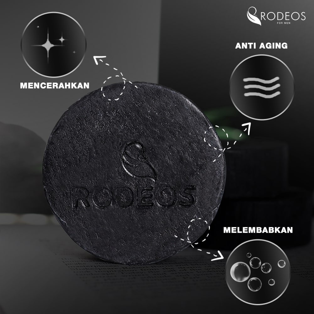 Sabun Muka RODEOS Charcoal Soap Skincare Pria Sabun Jerawat Pemutih Wajah Pria Collagen &amp; Aloevera 80g Ori BPOM