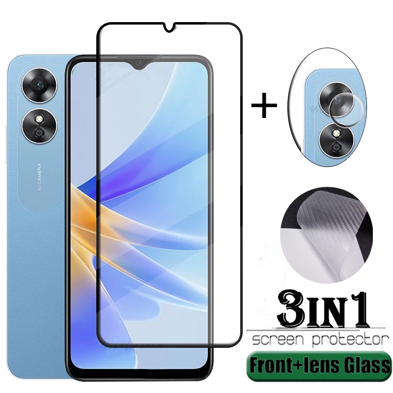 3-in-1 Clear Tempered Glass OPPO A57 A17 A16K A16 A55 A54 A15SS A15 A95 Reno 6Z Reno 6 A94 A54 A59 F1S A52 A92 A5S A7 A3S A12 A12E A9 A5 A31 2020 A53 A32 A72 F7 F9 F11 Pro Camera Lens Back Film Screen Protector