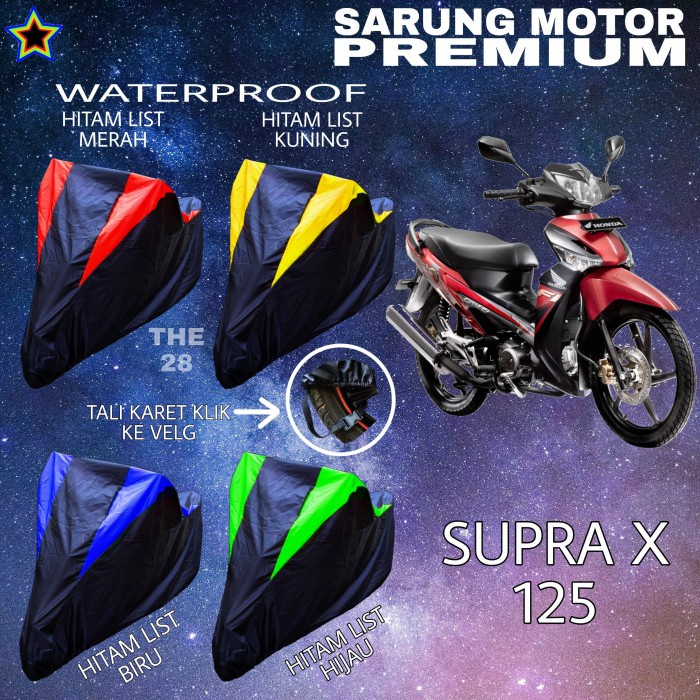 COVER MOTOR SUPRA X 125 HITAM KOMBINASI MANTEL PREMIUM WATERPROOF