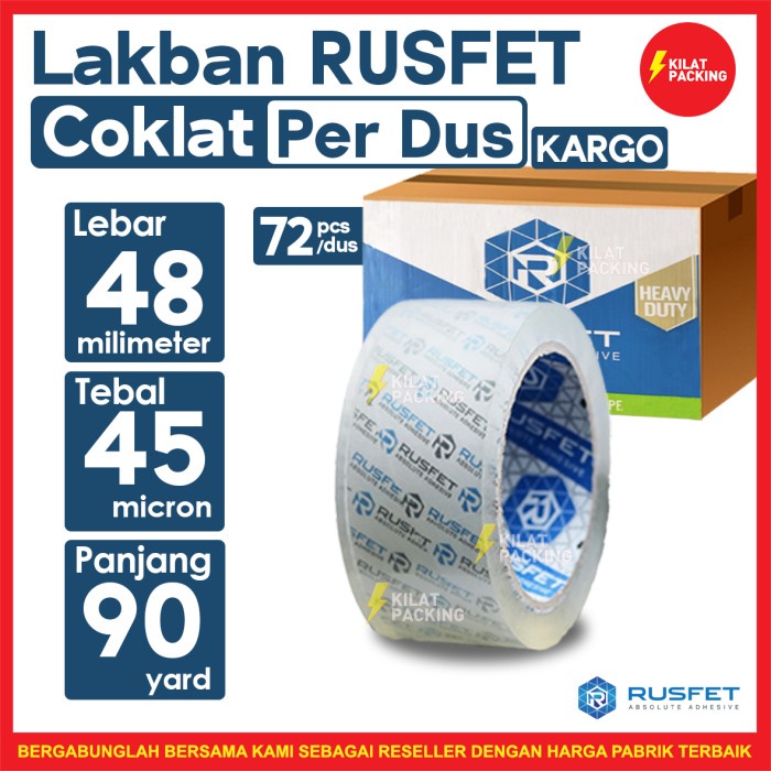 

Lakban Rusfet Bening Premium Quality 48 mm x 90 yard 1 Dus