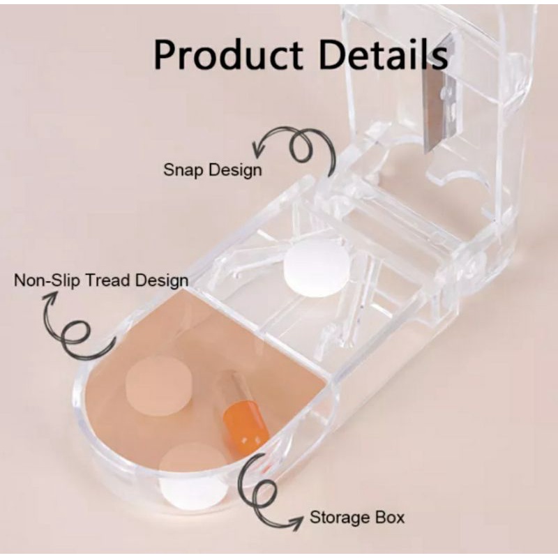 Portable Medicine Pill Cutter Box Pill Splitter Storage Tablet Separator Pemotong Obat