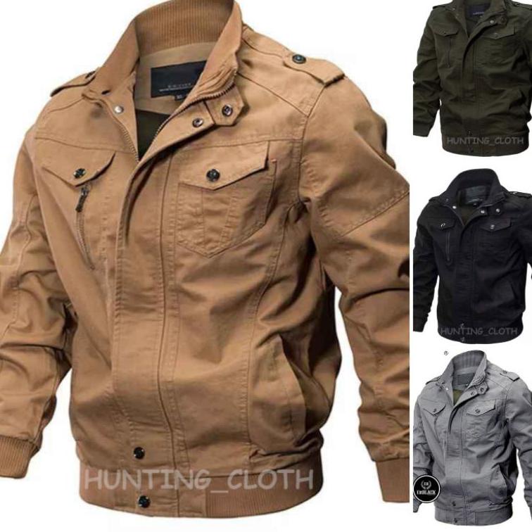 TREND TERKINI JAKET BOMBER PRIA MILITARY KLASIK HUNTING NWS D2BLACK 3899 ☪