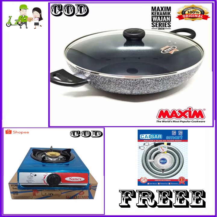 NEW MAXIM CERAMIC WOK 30 CM + TUTUP + KOMPOR SN 1 TUNGKU + FREEE SLANG REGULATOR BERGARANSI RESMI