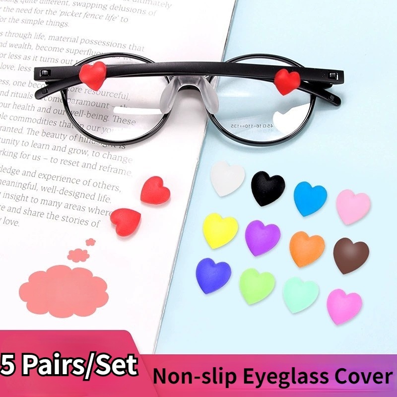 5pasang/set Untuk Kacamata Eyeglasses Holder Love Bentuk Hati Mini Silikon Anti-Slip Cover Holder Tali Kacamata Ear Grip Hooks Penahan Kacamata Frame Kaki Aksesoris