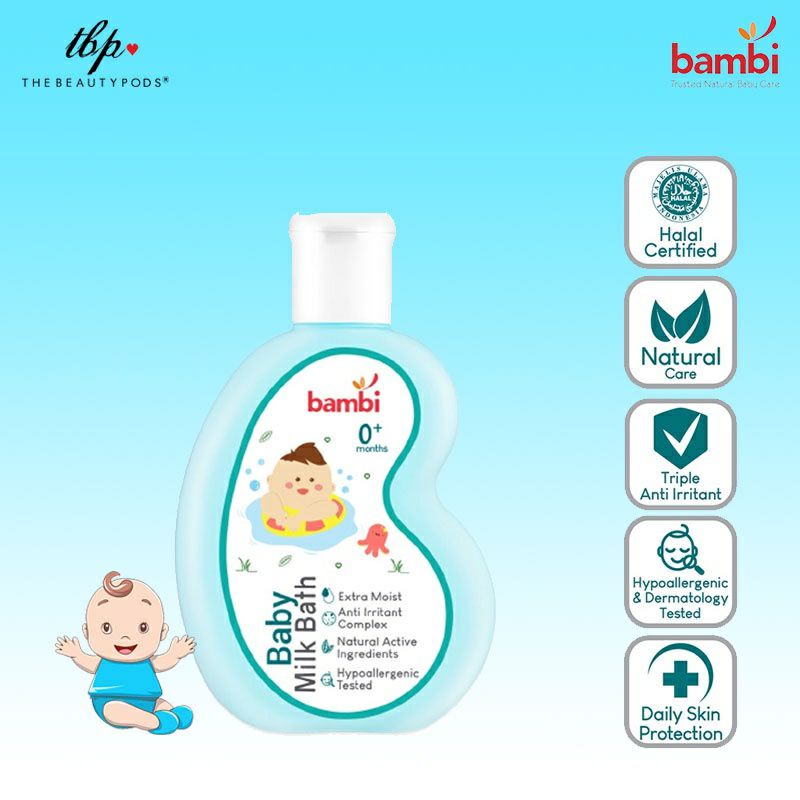 Bambi Baby Milk Bath Extra Moist 100ml | Sabun Bayi Kaya Protein Susu Nabati | Kulit Bayi Normal - Sensitif | PH Balance.