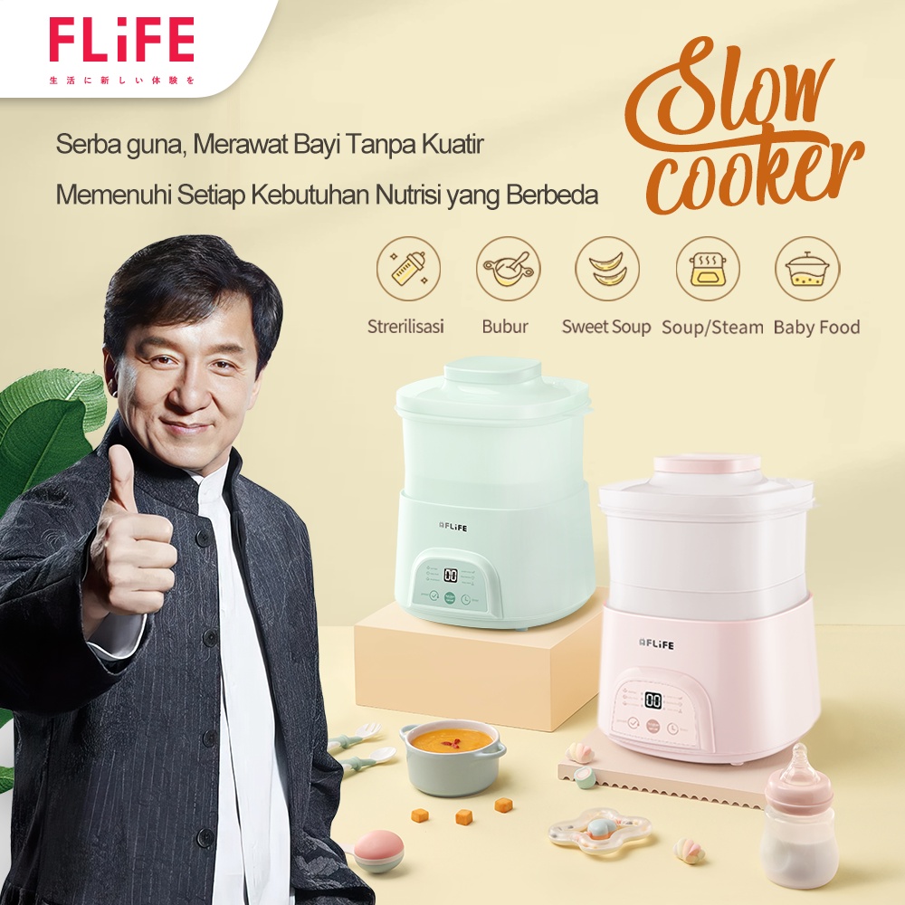 FLIFE Slow Cooker 1L FC-30NC01 - Multifungsi Baby Food - Mpasi 6 in 1 Makanan Bayi Porridge Baby Food Soup/Steam Sweet Soup Desinfection Keep Warm Anti gosong Tidak Lengket Kukus Rebus