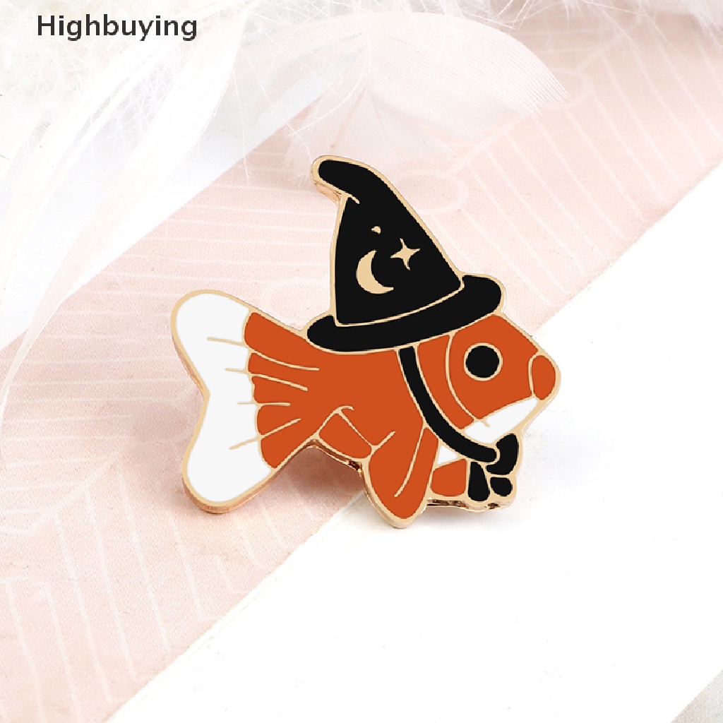 Hbid Bros Ikan Penyihir Kreatif Hewan Lucu Enamel Pin Ikan Beruntung Dengan Topi Ajaib Lencana Tas Perhiasan Hadiah Glory