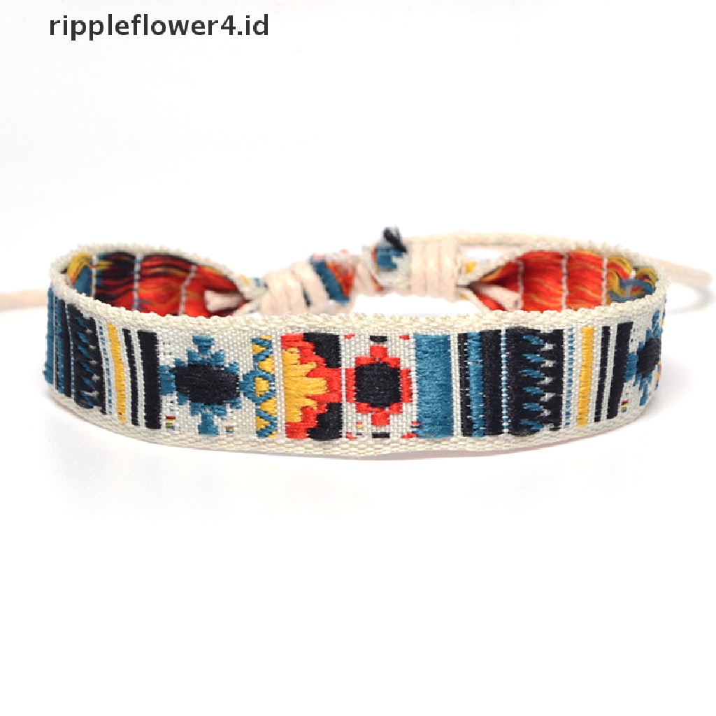 {rippleflower4.id} Gelang Persahabatan Tali Tenun Gaya Bohemia Katun Handmade Charm Etnik Permata~