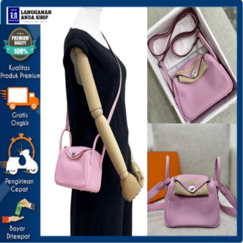 Tas Selempang Wanita Import 27679HERMES LINDY MINI UK20 PINK FREE BOX ORIGINAL