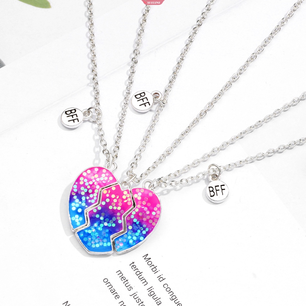 Fashion 3pak Bff Hati Liontin Kalung Rainbow Enamel Patah Hati Liontin Pada Rantai Kalung Untuk Wanita Gadis Perhiasan Hadiah [ZXL]