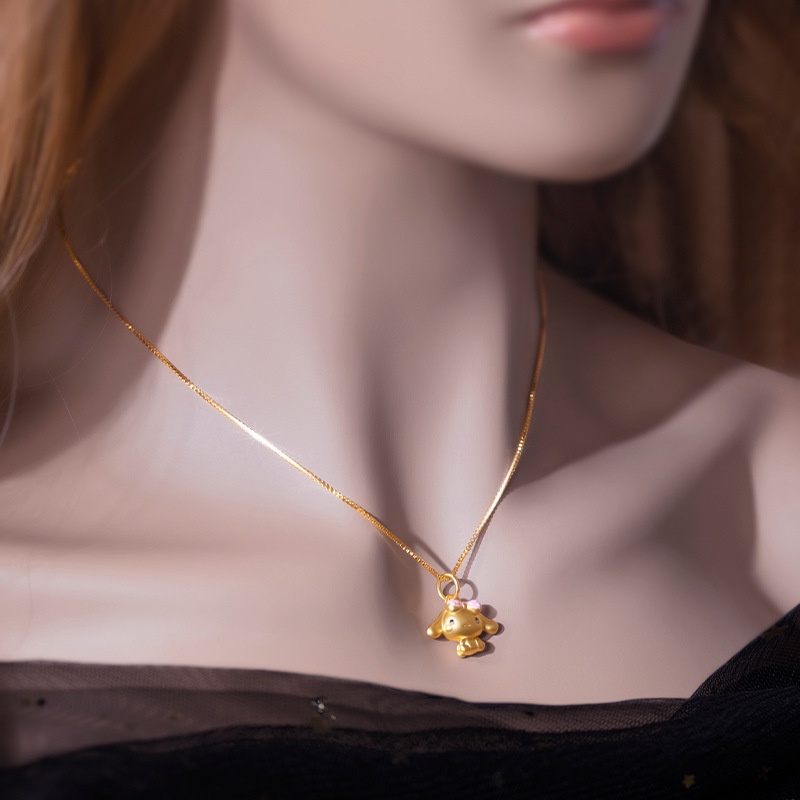 Goldkingdom Perhiasan Fashion 24 K Bangkok Aksesoris Ready Stock Kartun Laurel Anjing Liontin Berlapis Emas Lucu Busur Bertelinga Besar Anjing Kerah Tulang Kalung