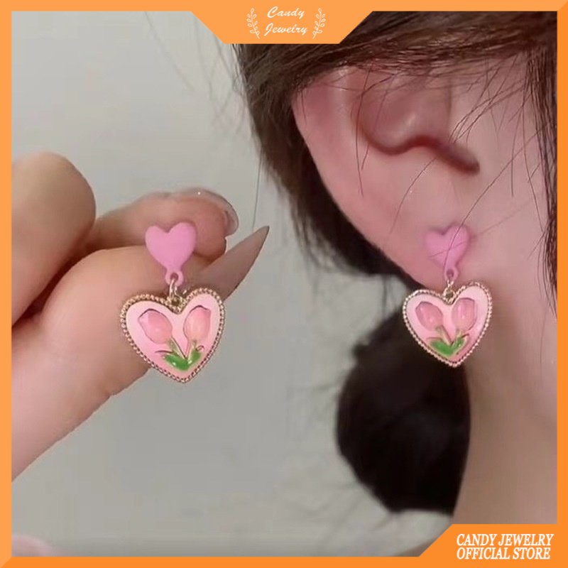 Anting Bentuk Bunga Tulip Warna Pink Gaya Korea Untuk Wanita