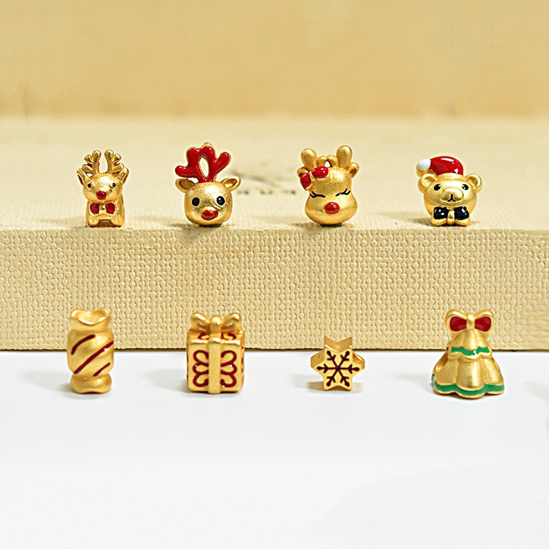 Goldkingdom Perhiasan Fashion 24 K Bangkok Aksesoris Ready Stock Pohon Natal Rusa Beruang Kepingan Salju Berlapis 3D Emas Cat Kue DIY Tusuk Natal