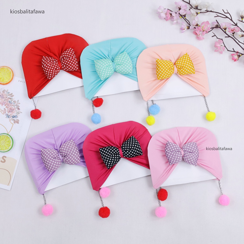 Turban Bayi Anak Perempuan / Ciput Gemoy Baby Polos Pita Anting Pom Pom Topi Headband Hijab Jilbab Murah Babycinnamon