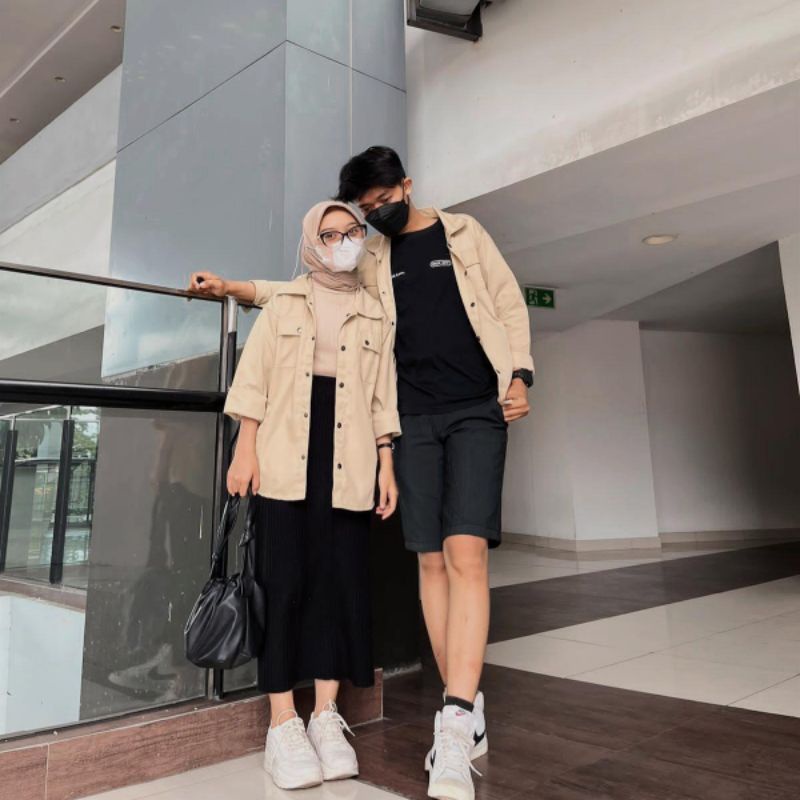 Deiji Couple Top  - Kemeja Outer Couple Set Korean Style - Kemeja Oversize Pria Wanita - Baju Couple