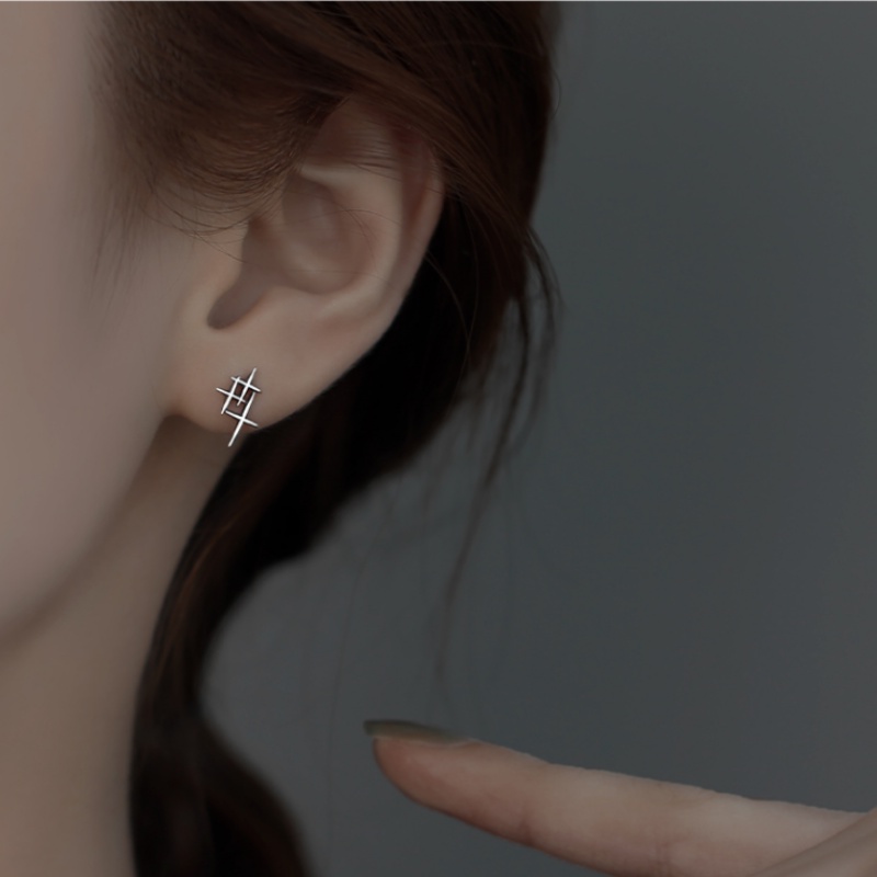 We Flower Bergaya Retro Perak Bintang Stud Anting Untuk Wanita Pria Unisex Fashion Geometris Salib Anting Perhiasan Hadiah