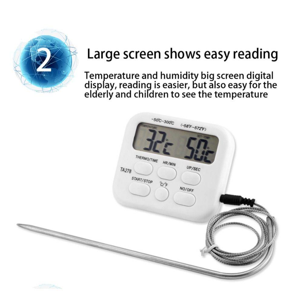 Agustinina Kitchen Thermometer Digital Electronic BBQ Alat Dapur Instant Baca Timer Masak Makanan