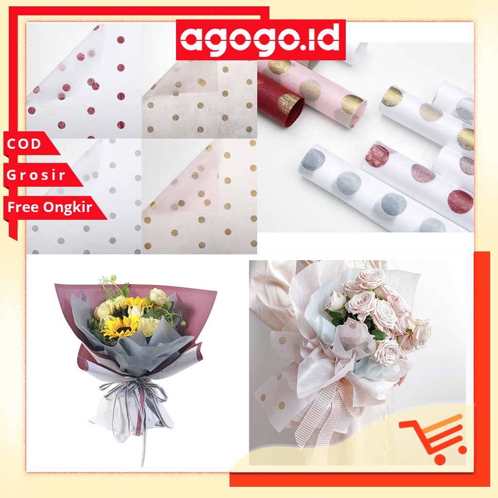 AGG-288 FLOWER WRAPPING POLKADOT CELLOPHANE KERTAS BUKET PEMBUNGKUS BUNGA WATERPROOF