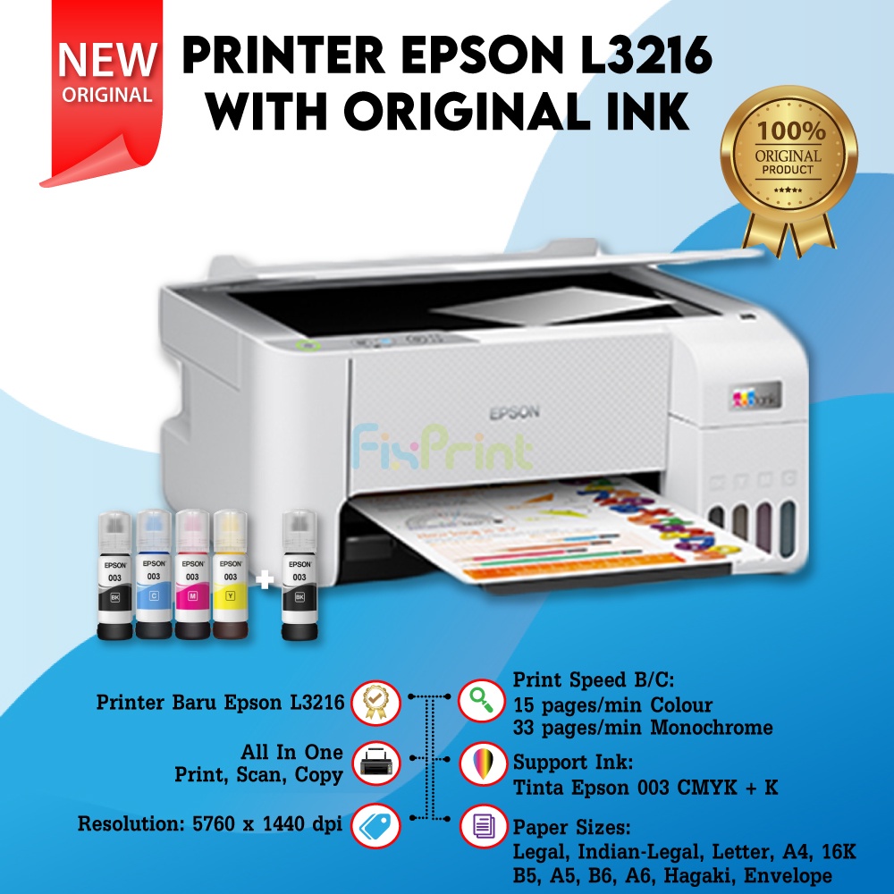 Printer Epson L3210 Black L3216 White Print Scan Copy All-in-One Pengganti L3110 Ink Tinta 003