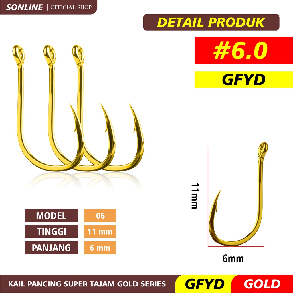 Sonline Kail Pancing Gold 25 pcs High Carbon Steel Barbed Fishing Hook Tackle Kail GFYD-GFYDGOLD 6#