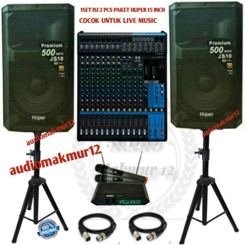 paket sound sistem Huper JS 10 1 paket cocok untuk live music dilengkapi dengan mixer 16 channel yam